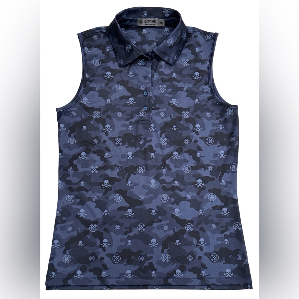 G/Fore g fore sleeveless Golf Polo. Skulls Crossbones. Navy. Women’s XS